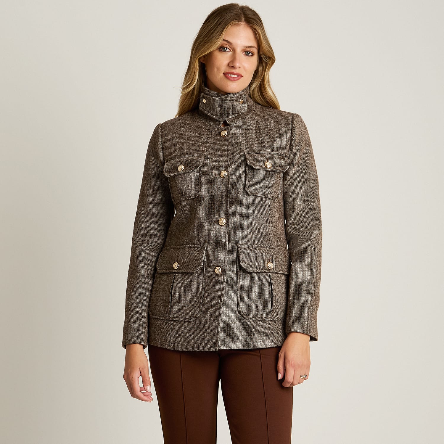 Chaqueta Café Estilo Casaca Estampado - Lorenzo di Pontti